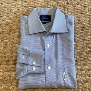 Faconnable Mens Blue Hounds Tooth Classic Fit 16.5 Button Down Shirt EUC
